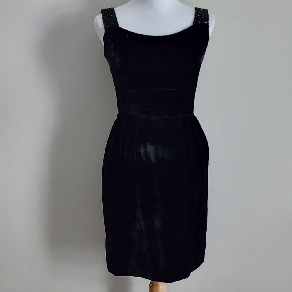 Vintage Velvet Sequin Strap Sheath Dress Womens XS Black Cocktail Goth Evening